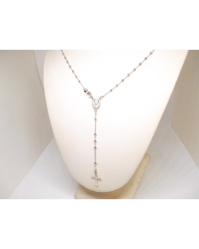 Collana rosario argento 925/00, grani 3 mm lisci lucidi