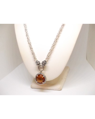 Collana argento con pietra arancio e due maschere greche