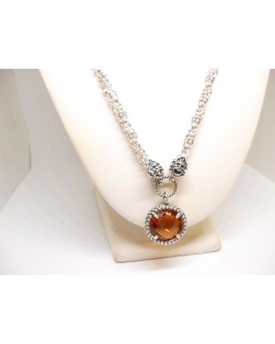 Collana argento con pietra arancio e due maschere greche