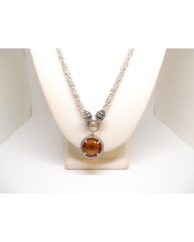 Collana argento con pietra arancio e due maschere greche