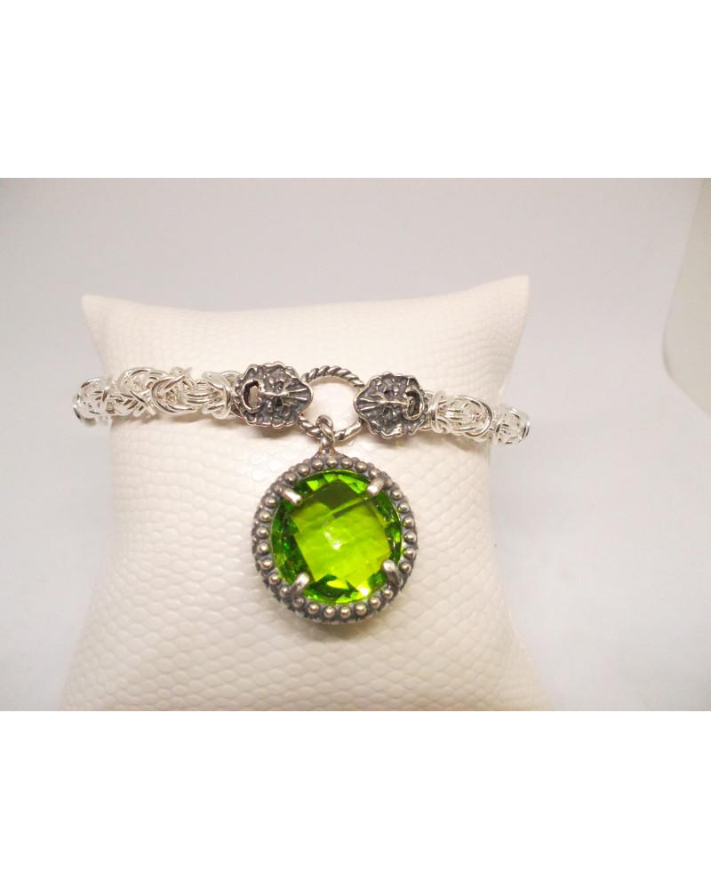 Bracciale argento con maglie intrecciate e pietra verde