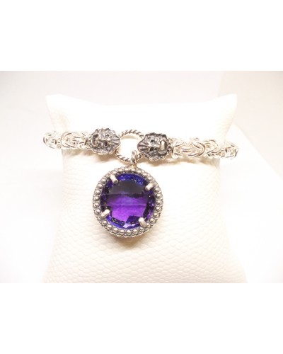 Bracciale in argento con maglie intrecciate con pietra viola