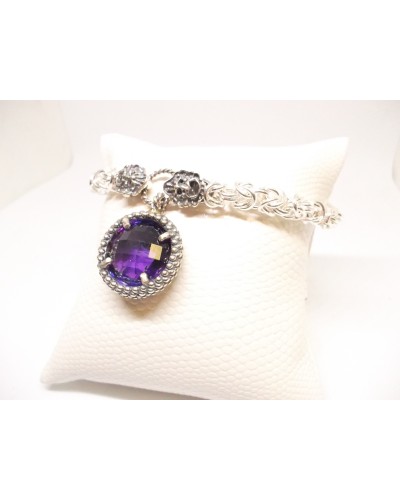 Bracciale in argento con maglie intrecciate con pietra viola